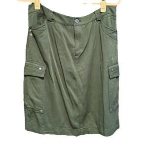 Coldwater Creek Womens Olive Green Cargo Utility Skirt Size 12 Knee Length Vent